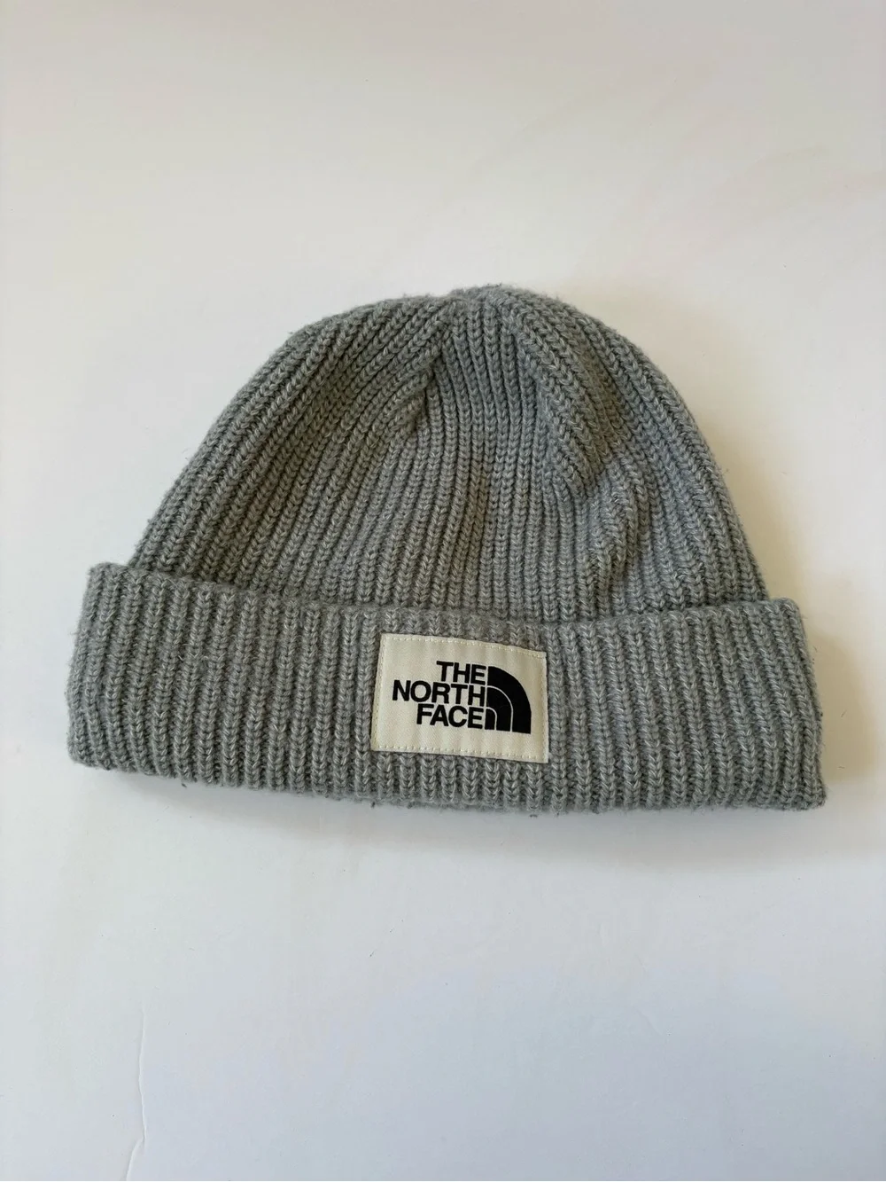 The North Face Grey Knit White Patch Stocking Cap Beanie Toque Hat Gorpcore Hike